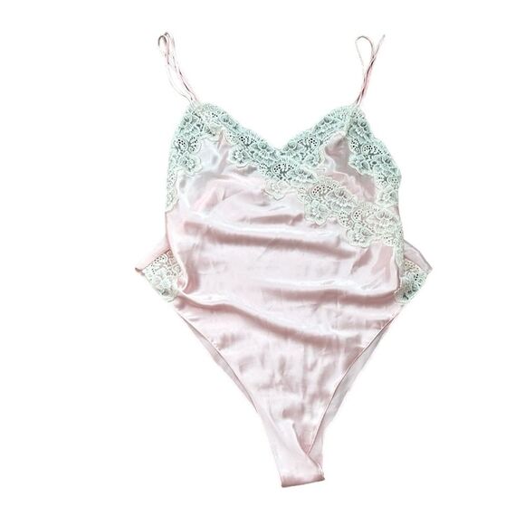Vintage 80s Victorias Secret Gold Label Pink Lace Nightie Sexy Bodysuit Medium - Picture 16 of 16